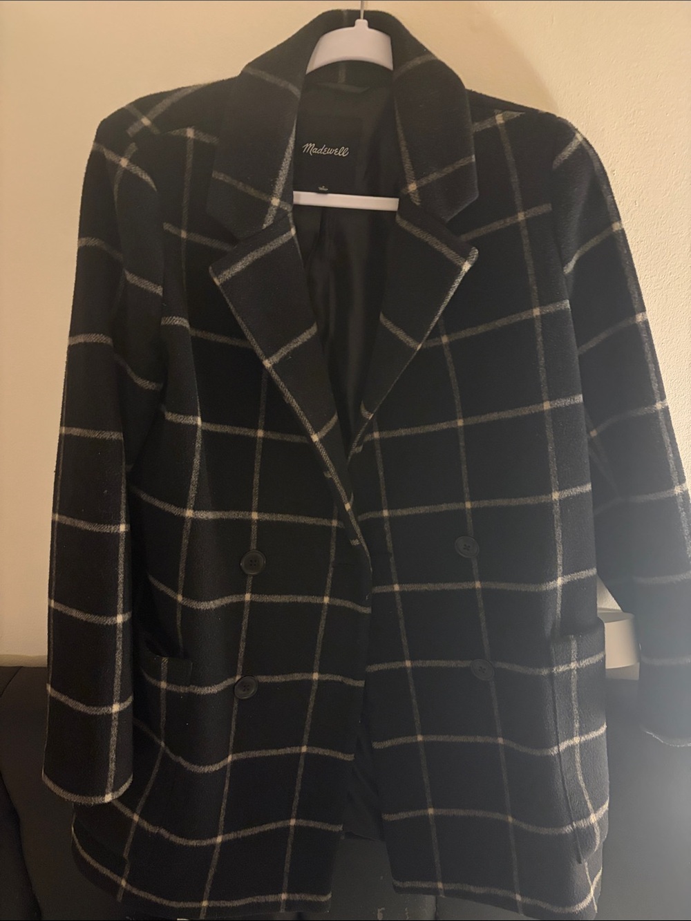 Madewell Black Windowpane Double-Breasted Peacoat